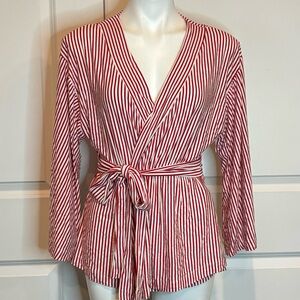 LAKE Dream Modal Red White Stripe Kimono Wrap Top S